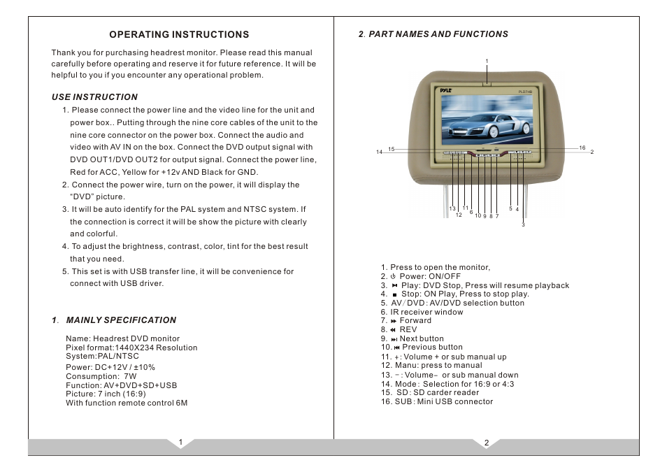 页面 2, Mode, Menu | Operating instructions | PYLE Audio PLD7HB User Manual | Page 2 / 8