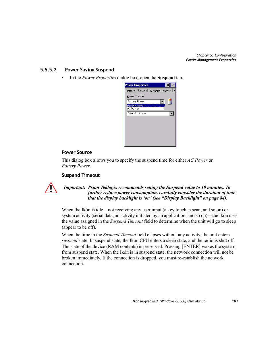 2 power saving suspend, Power saving suspend | PYLE Audio IKON RUGGED 7505-BTSDCMHC25 User Manual | Page 113 / 324