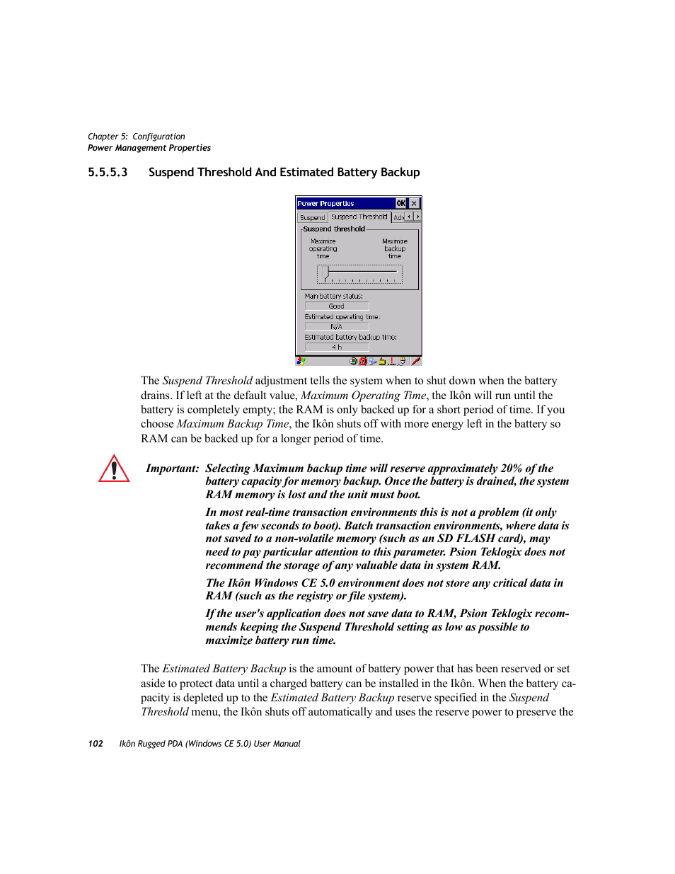 3 suspend threshold and estimated battery backup, Suspend threshold and estimated battery backup | PYLE Audio IKON RUGGED 7505-BTSDCMHC25 User Manual | Page 114 / 324