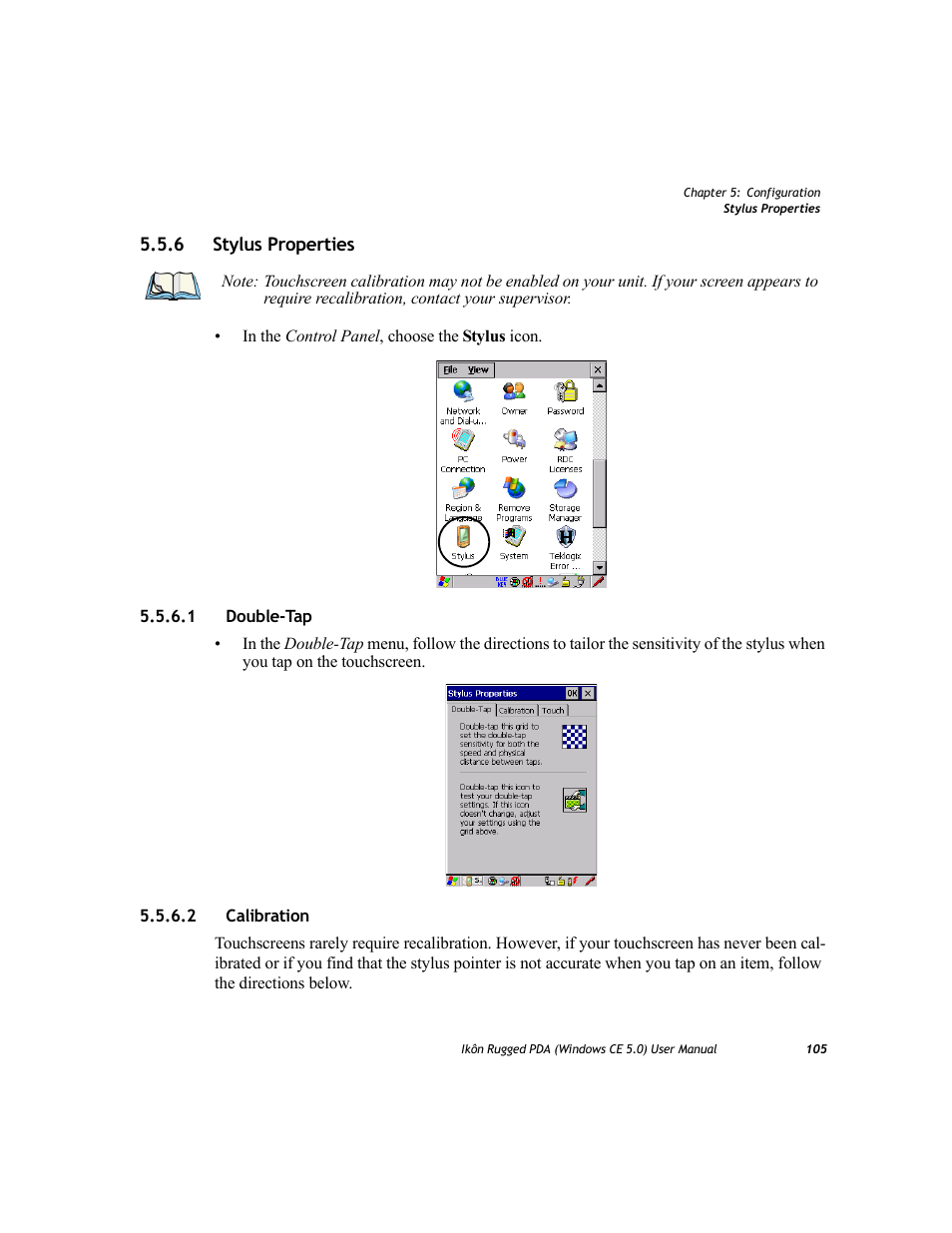 6 stylus properties, 1 double-tap, 2 calibration | Stylus properties 5.5.6.1, Double-tap, Calibration | PYLE Audio IKON RUGGED 7505-BTSDCMHC25 User Manual | Page 117 / 324