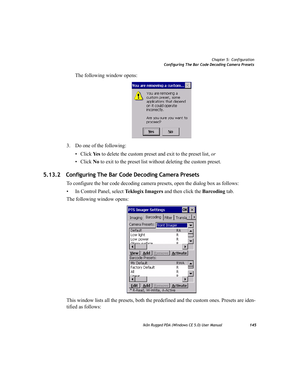 2 configuring the bar code decoding camera presets | PYLE Audio IKON RUGGED 7505-BTSDCMHC25 User Manual | Page 157 / 324