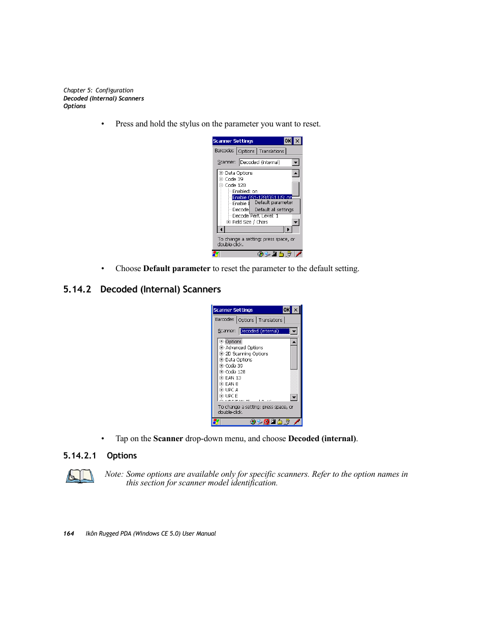 2 decoded (internal) scanners, 1 options | PYLE Audio IKON RUGGED 7505-BTSDCMHC25 User Manual | Page 176 / 324