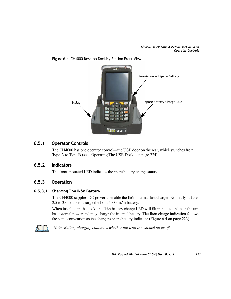 1 operator controls, 2 indicators, 3 operation | 1 charging the ikôn battery, Operator controls, Indicators, Operation 6.5.3.1, Charging the ikôn battery | PYLE Audio IKON RUGGED 7505-BTSDCMHC25 User Manual | Page 235 / 324