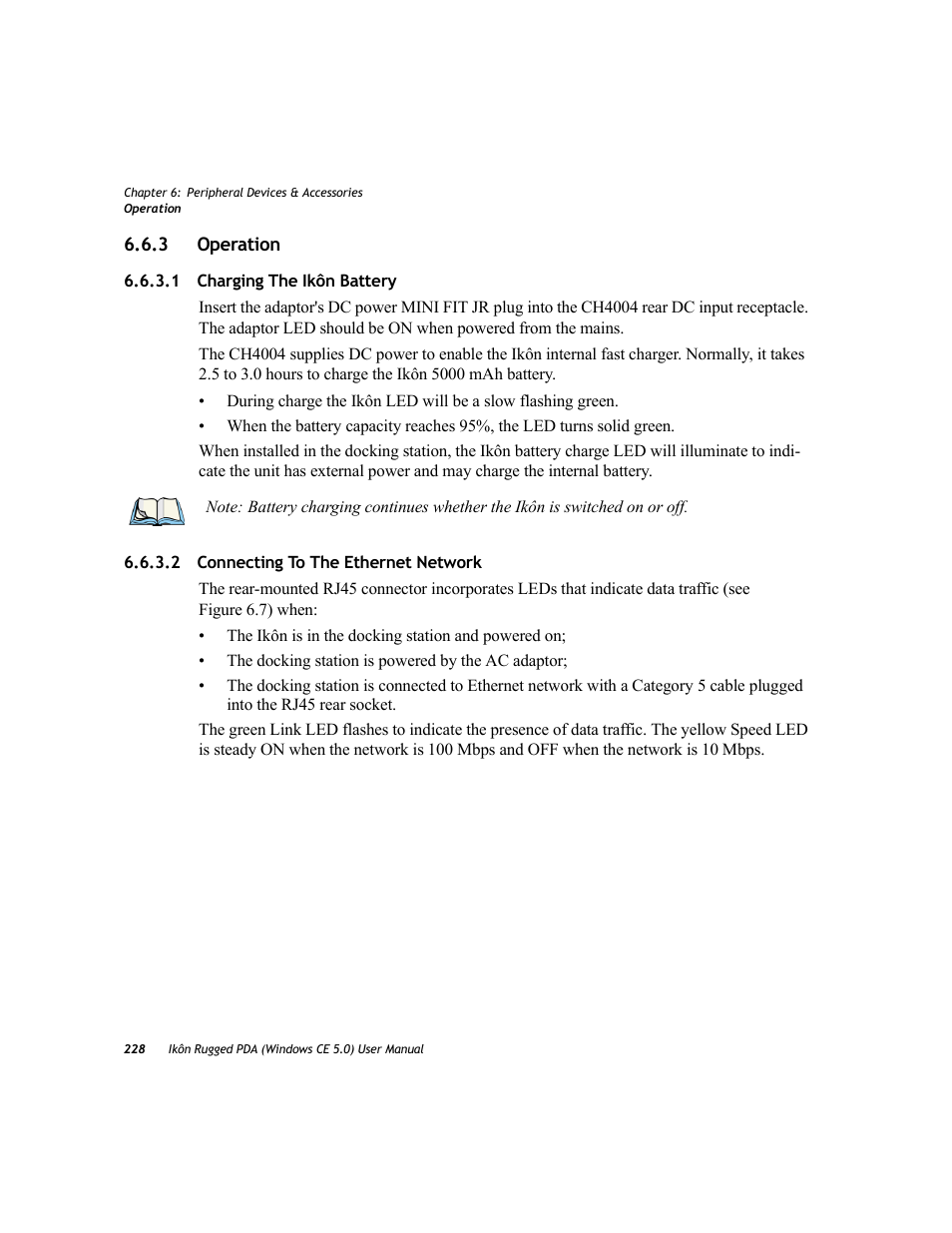 3 operation, 1 charging the ikôn battery, 2 connecting to the ethernet network | Operation 6.6.3.1, Charging the ikôn battery, Connecting to the ethernet network | PYLE Audio IKON RUGGED 7505-BTSDCMHC25 User Manual | Page 240 / 324