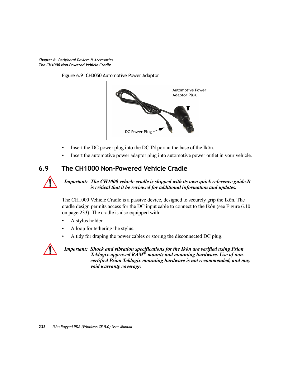 9 the ch1000 non-powered vehicle cradle, The ch1000 non-powered vehicle cradle | PYLE Audio IKON RUGGED 7505-BTSDCMHC25 User Manual | Page 244 / 324