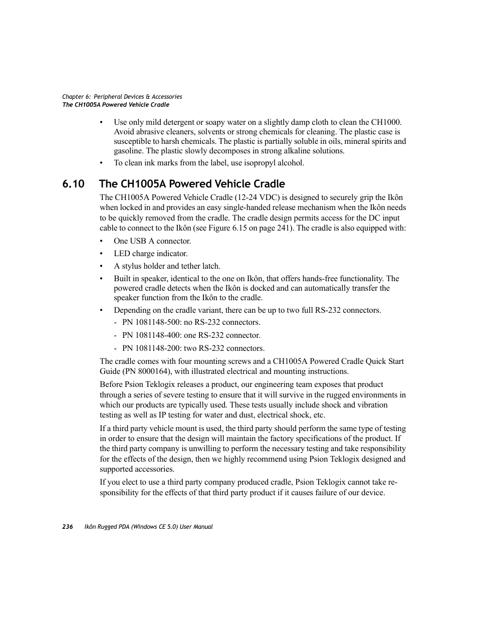 10 the ch1005a powered vehicle cradle, The ch1005a powered vehicle cradle | PYLE Audio IKON RUGGED 7505-BTSDCMHC25 User Manual | Page 248 / 324