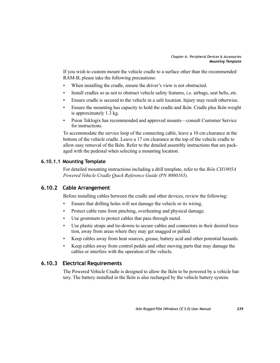 1 mounting template, 2 cable arrangement, 3 electrical requirements | 2 cable arrangement 6.10.3 electrical requirements | PYLE Audio IKON RUGGED 7505-BTSDCMHC25 User Manual | Page 251 / 324