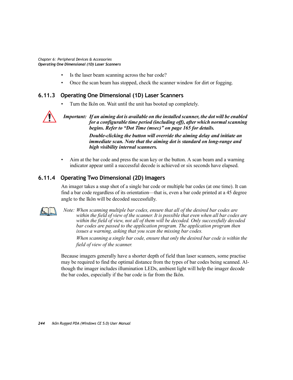 3 operating one dimensional (1d) laser scanners, 4 operating two dimensional (2d) imagers | PYLE Audio IKON RUGGED 7505-BTSDCMHC25 User Manual | Page 256 / 324