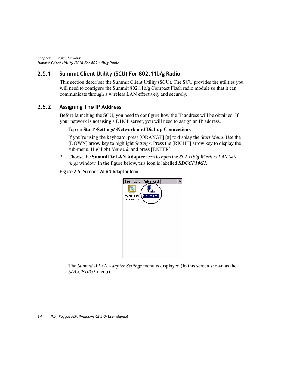 1 summit client utility (scu) for 802.11b/g radio, 2 assigning the ip address, Summit client utility (scu) for 802.11b/g radio | Assigning the ip address | PYLE Audio IKON RUGGED 7505-BTSDCMHC25 User Manual | Page 26 / 324