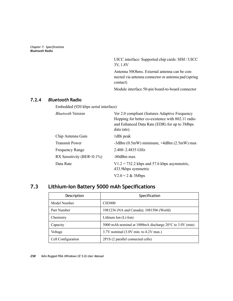 4 bluetooth radio, 3 lithium-ion battery 5000 mah specifications, Bluetooth | Lithium-ion battery 5000 mah specifications | PYLE Audio IKON RUGGED 7505-BTSDCMHC25 User Manual | Page 270 / 324