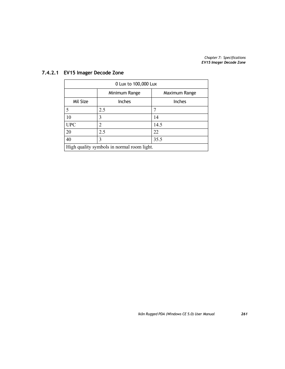 1 ev15 imager decode zone, Ev15 imager decode zone | PYLE Audio IKON RUGGED 7505-BTSDCMHC25 User Manual | Page 273 / 324