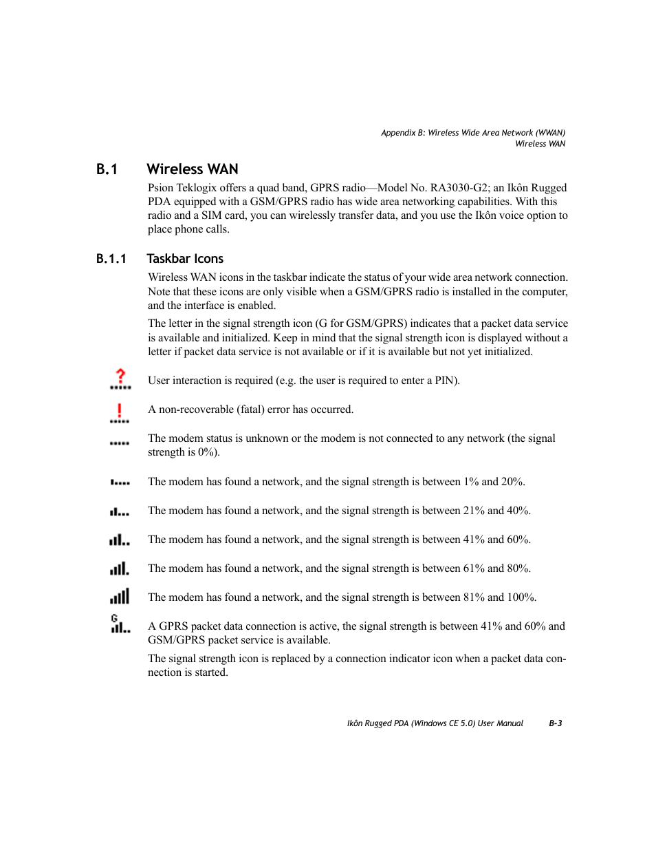 B.1 wireless wan, B.1.1 taskbar icons | PYLE Audio IKON RUGGED 7505-BTSDCMHC25 User Manual | Page 283 / 324