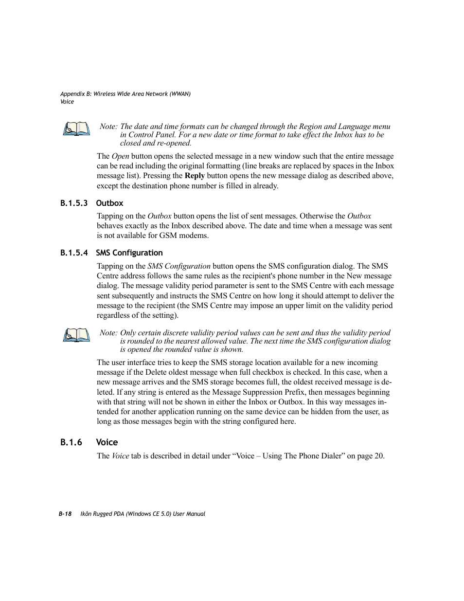 B.1.5.3 outbox, B.1.5.4 sms configuration, B.1.6 voice | B.1.6 | PYLE Audio IKON RUGGED 7505-BTSDCMHC25 User Manual | Page 298 / 324