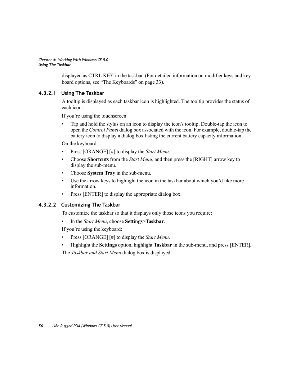 1 using the taskbar, 2 customizing the taskbar, Using the taskbar | Customizing the taskbar | PYLE Audio IKON RUGGED 7505-BTSDCMHC25 User Manual | Page 68 / 324