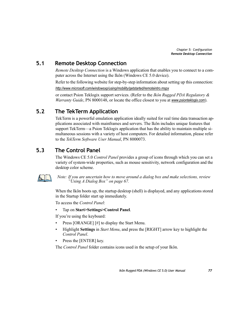 1 remote desktop connection, 2 the tekterm application, 3 the control panel | Remote desktop connection, The tekterm application, The control panel | PYLE Audio IKON RUGGED 7505-BTSDCMHC25 User Manual | Page 89 / 324