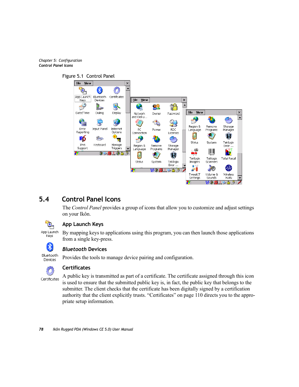 4 control panel icons, Control panel icons | PYLE Audio IKON RUGGED 7505-BTSDCMHC25 User Manual | Page 90 / 324