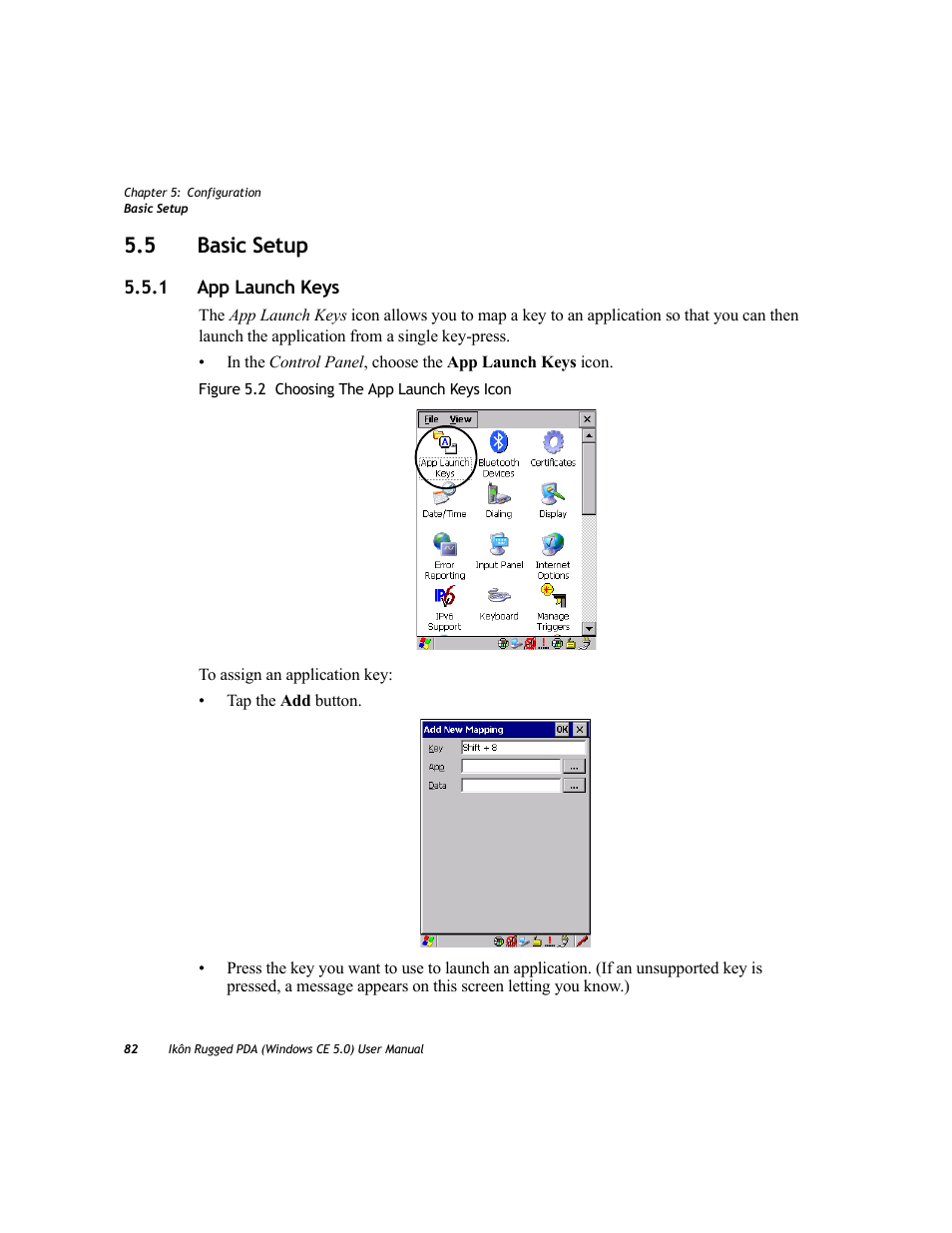 5 basic setup, 1 app launch keys, Basic setup 5.5.1 | App launch keys | PYLE Audio IKON RUGGED 7505-BTSDCMHC25 User Manual | Page 94 / 324