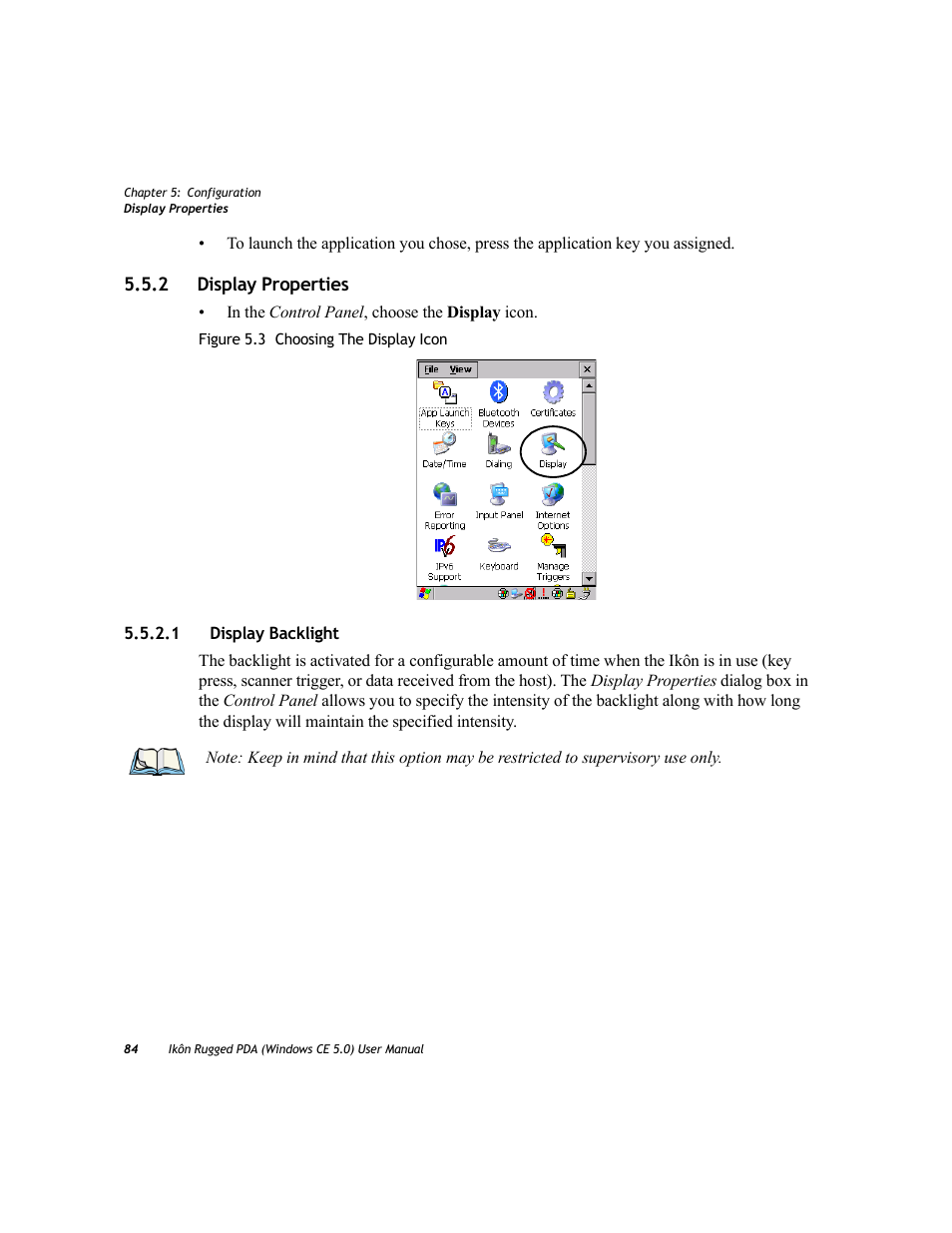 2 display properties, 1 display backlight, Display properties 5.5.2.1 | Display backlight | PYLE Audio IKON RUGGED 7505-BTSDCMHC25 User Manual | Page 96 / 324