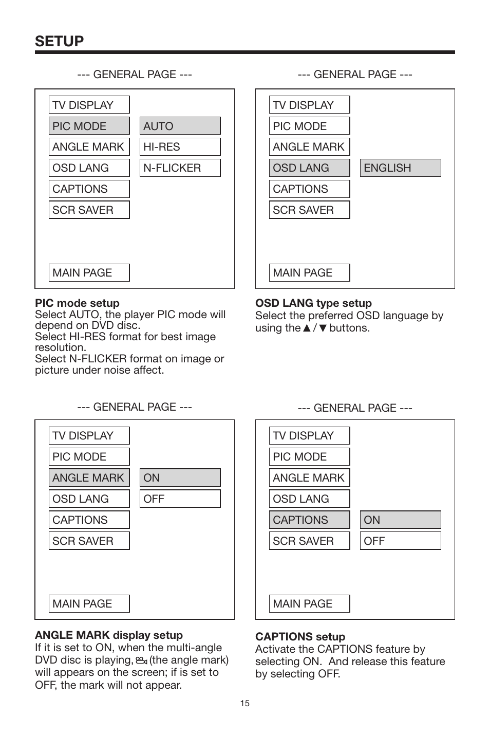Setup | PYLE Audio PLDVD130 User Manual | Page 15 / 20