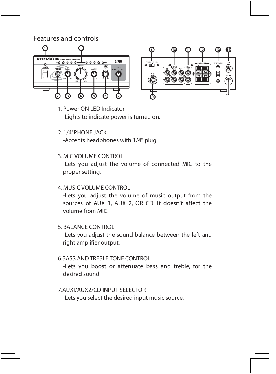 Features and controls | PYLE Audio PTA3 User Manual | Page 3 / 8