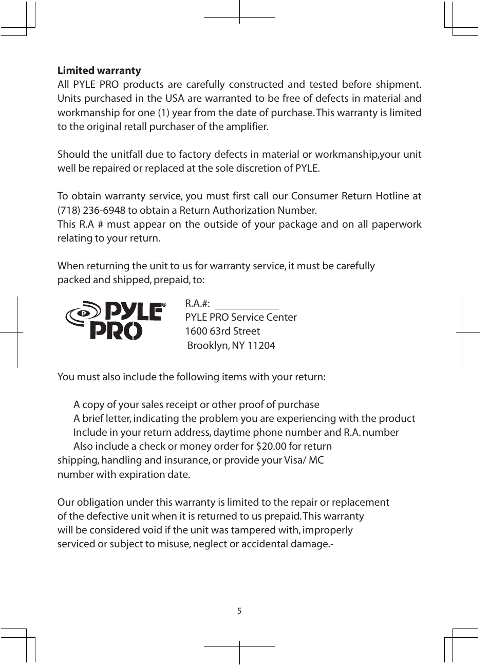 PYLE Audio PTA3 User Manual | Page 7 / 8