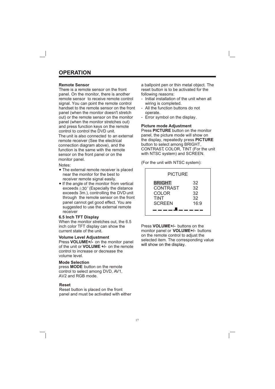 Т³гж 17, Operation | PYLE Audio PLDVD65IN User Manual | Page 17 / 33