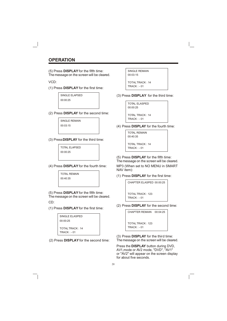 Т³гж 20, Operation | PYLE Audio PLDVD65IN User Manual | Page 20 / 33