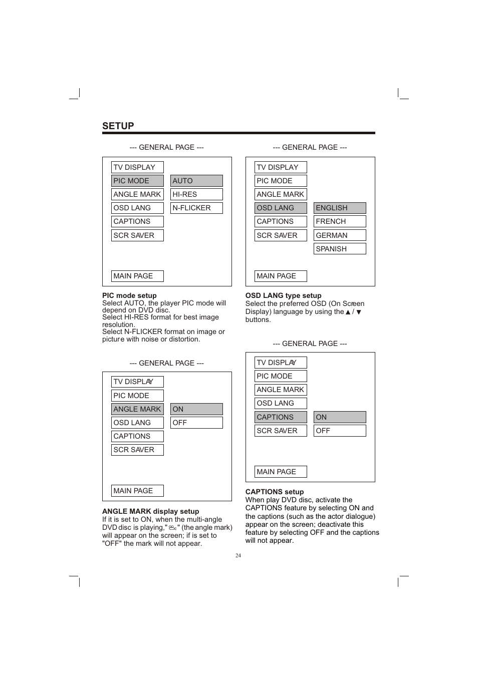 Т³гж 24, Setup | PYLE Audio PLDVD65IN User Manual | Page 24 / 33