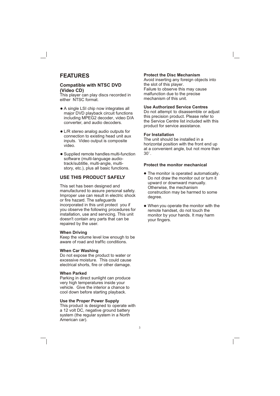 Т³гж 3, Features | PYLE Audio PLDVD65IN User Manual | Page 3 / 33