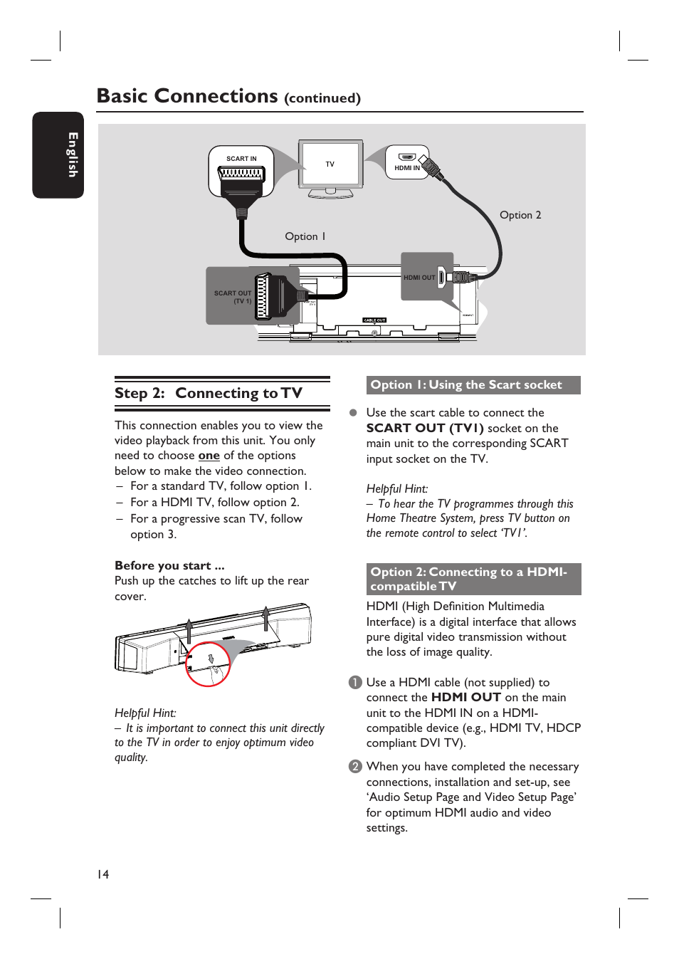 Basic connections, Step 2: connecting to tv | PYLE Audio HTS8100 User Manual | Page 14 / 55
