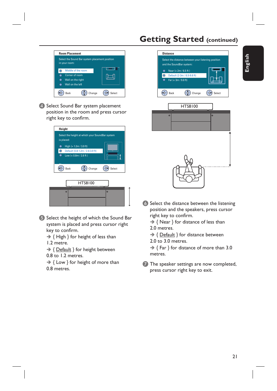 Getting started, Continued), 21 english | PYLE Audio HTS8100 User Manual | Page 21 / 55