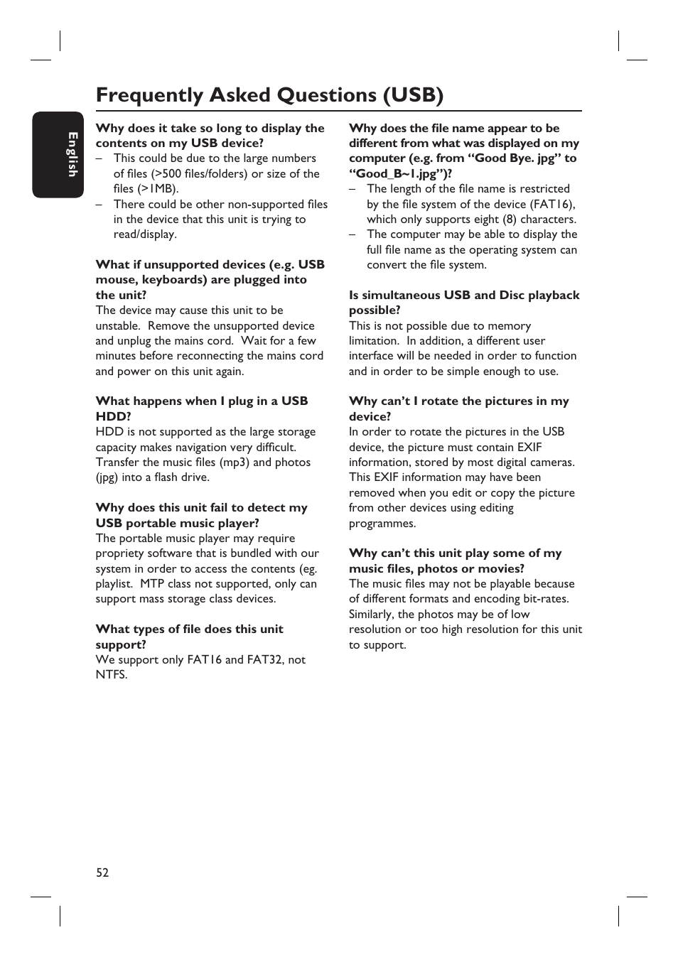 Frequently asked questions (usb) | PYLE Audio HTS8100 User Manual | Page 52 / 55