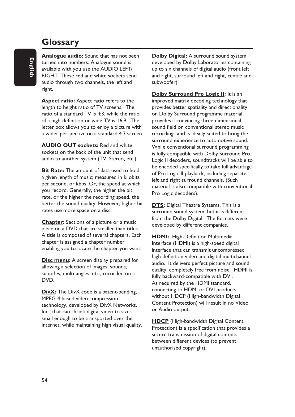 Glossary | PYLE Audio HTS8100 User Manual | Page 54 / 55