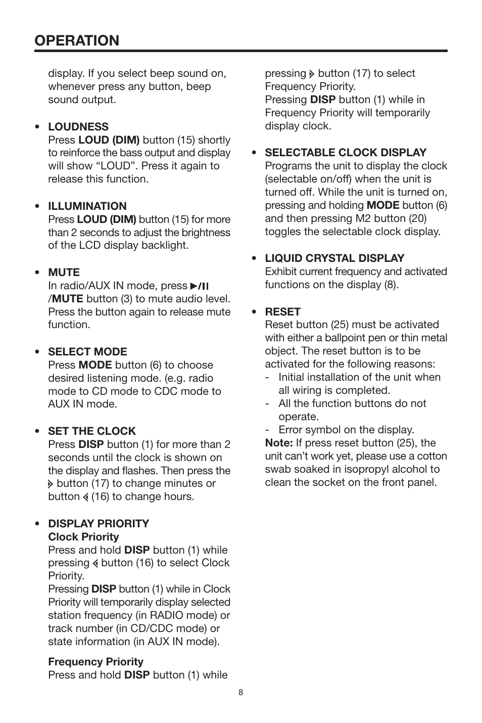 Operation | PYLE Audio PLCD15MR User Manual | Page 8 / 14
