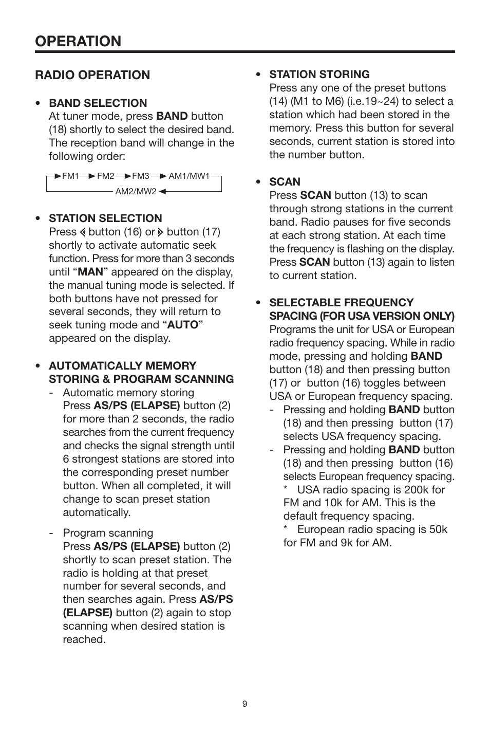 Operation, Radio operation | PYLE Audio PLCD15MR User Manual | Page 9 / 14