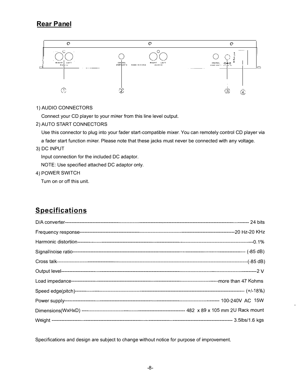 Rear panel | PYLE Audio PDJ450U User Manual | Page 9 / 10