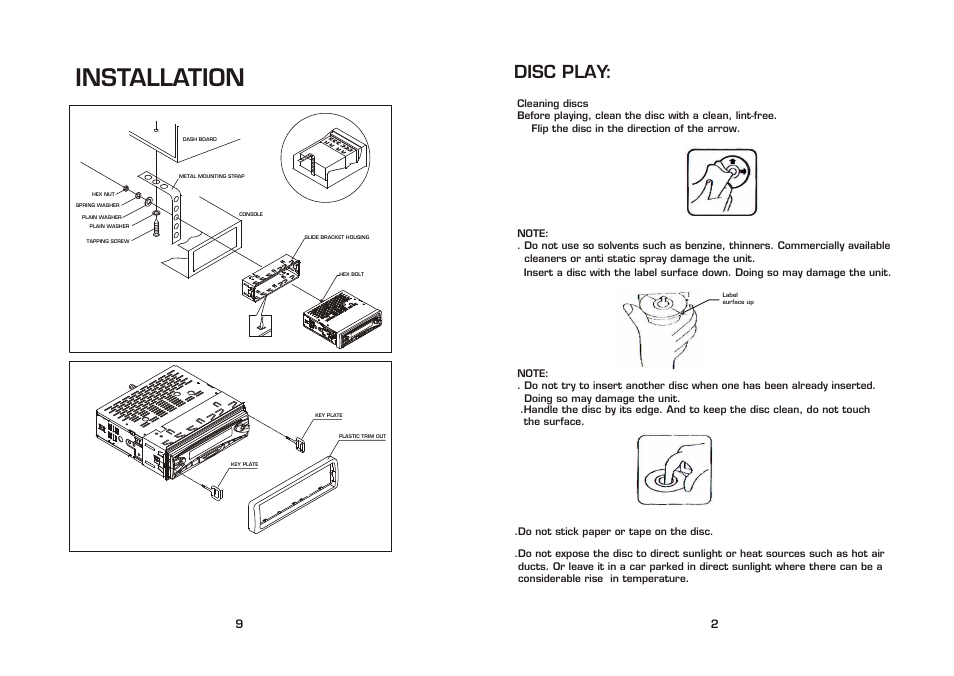 Installation, Disc play | PYLE Audio PLCD46 User Manual | Page 3 / 6