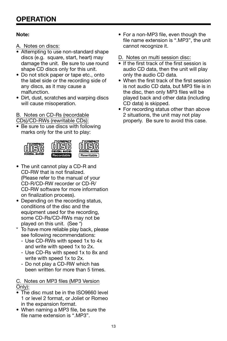 Operation | PYLE Audio PLCD69MP User Manual | Page 13 / 16