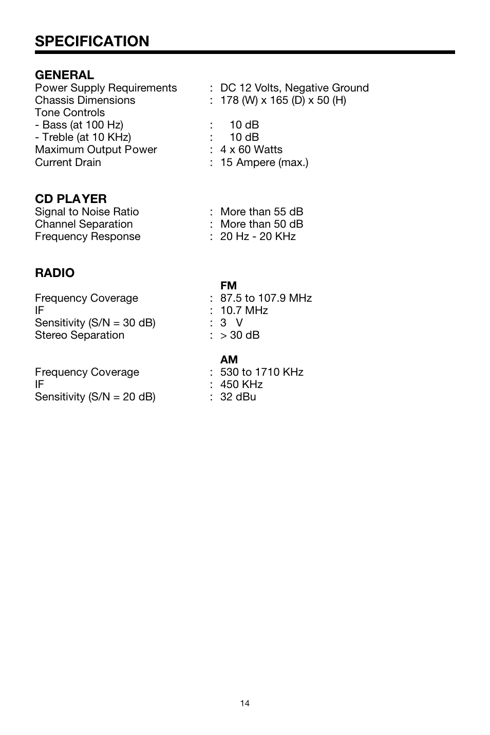 Specification | PYLE Audio PLCD69MP User Manual | Page 14 / 16