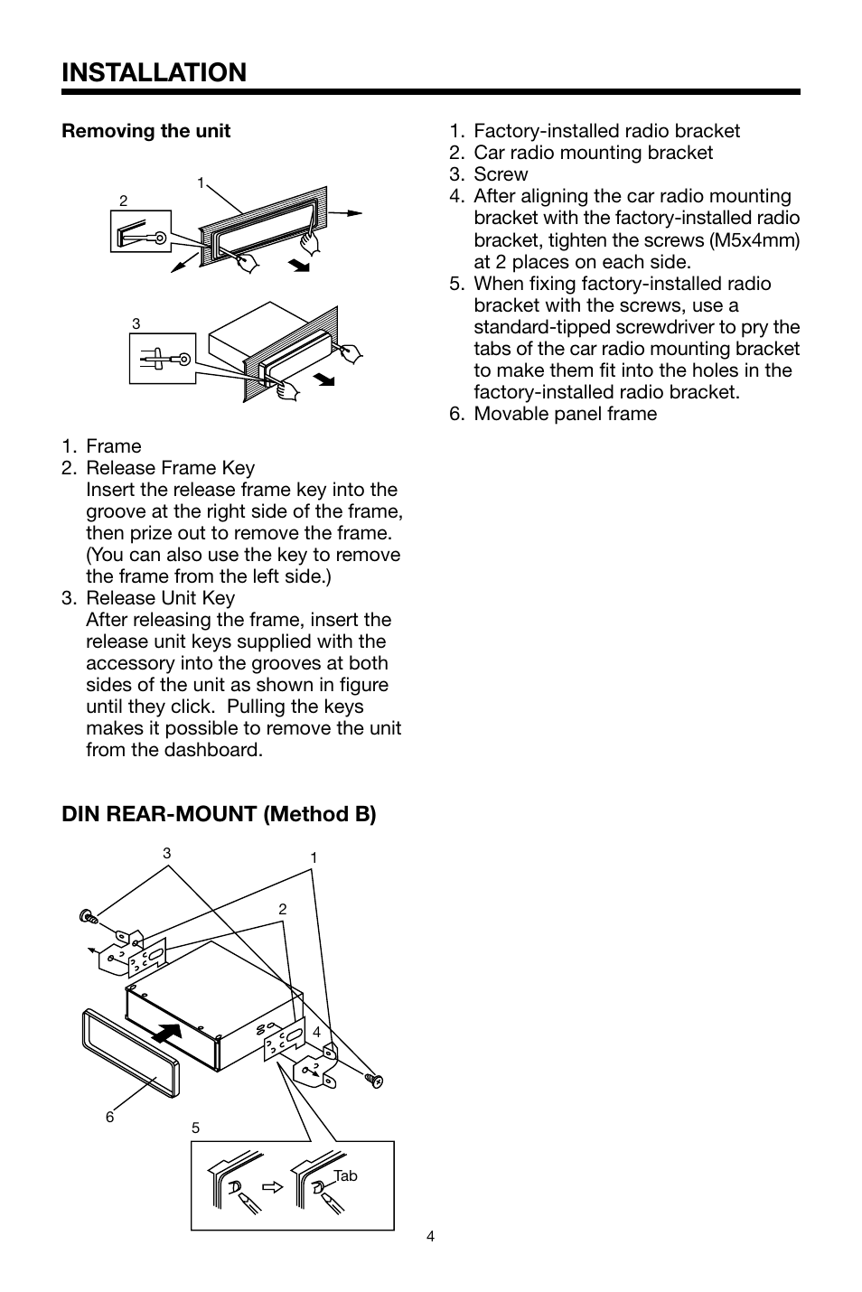 Installation, Din rear-mount (method b) | PYLE Audio PLCD69MP User Manual | Page 4 / 16