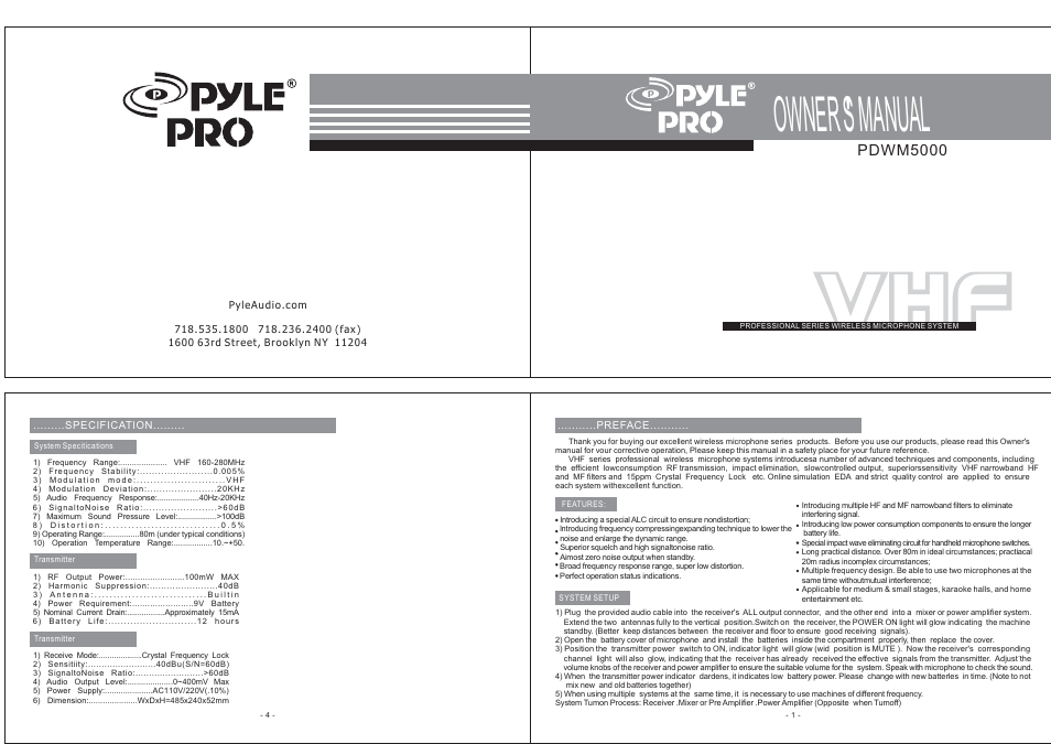 PYLE Audio Professional Series PDWM5000 User Manual | 2 pages