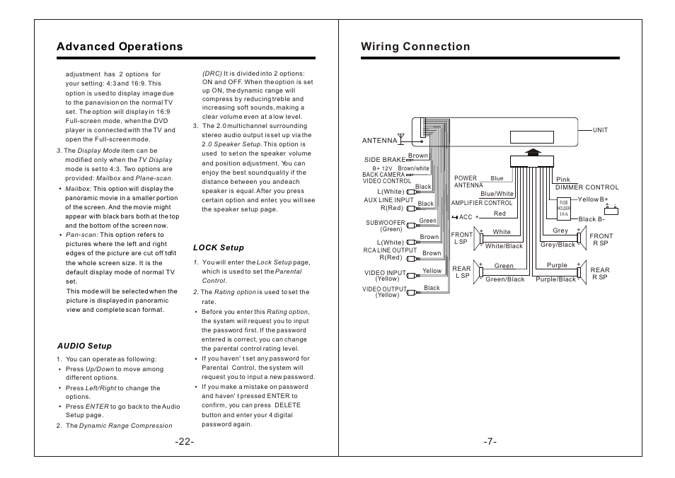 Т³гж 9, Advanced operations, Wiring connection | PYLE Audio Mobile Audio System PLDTF5M User Manual | Page 9 / 16