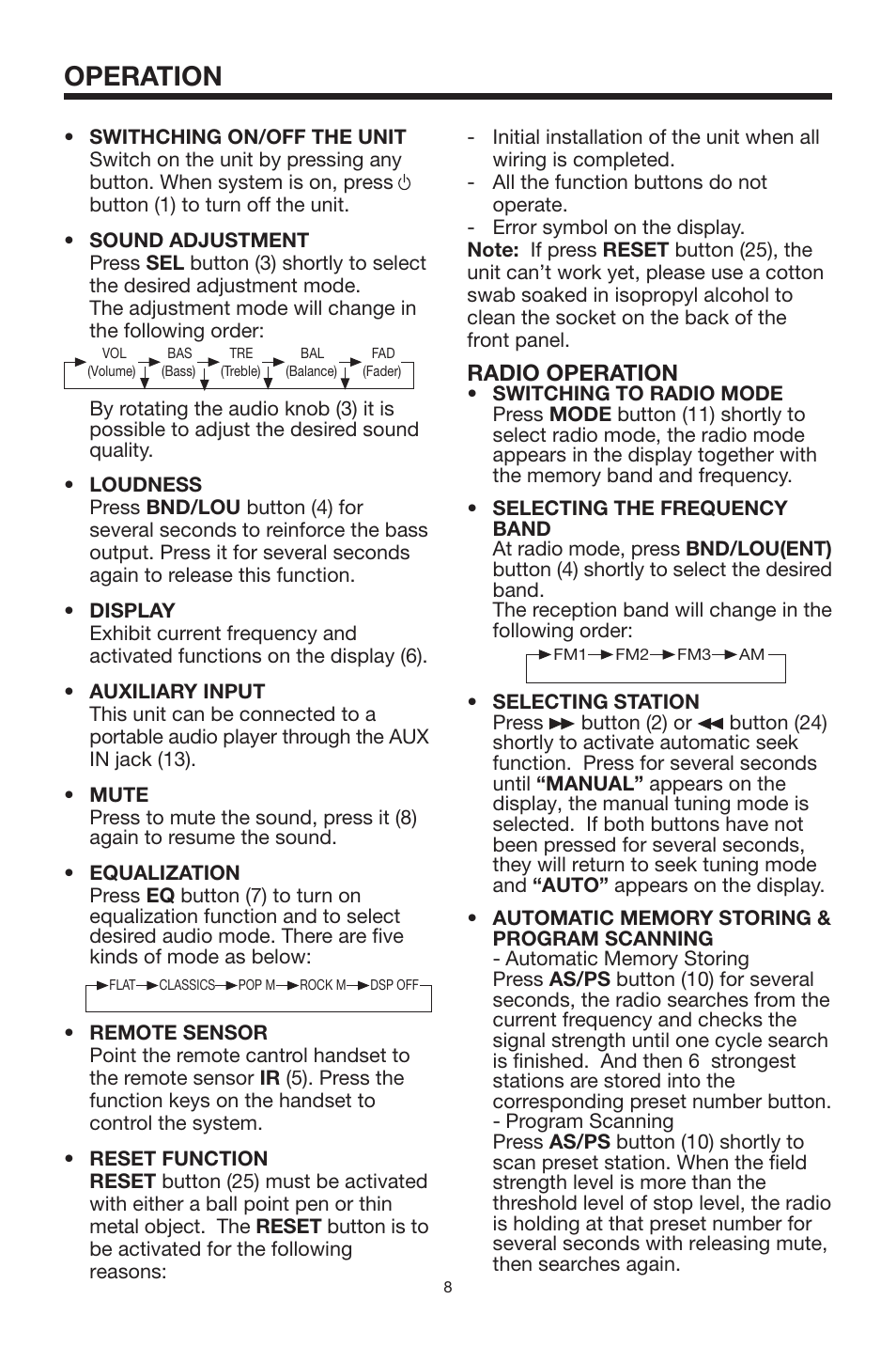 Operation, Radio operation | PYLE Audio PLMRKT12 User Manual | Page 8 / 14