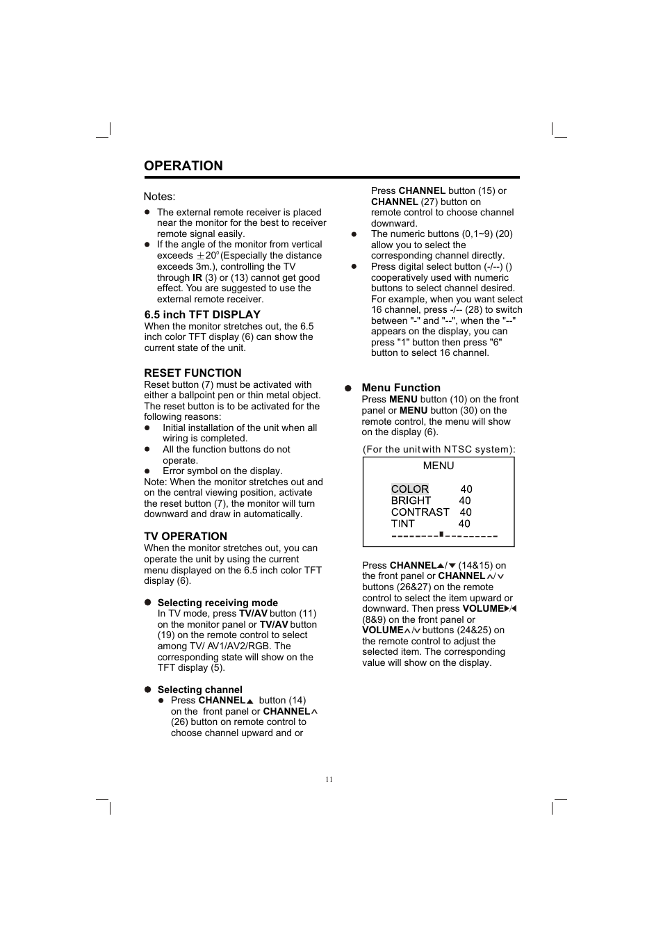 Т³гж 11, Operation | PYLE Audio PLTV165 User Manual | Page 11 / 13