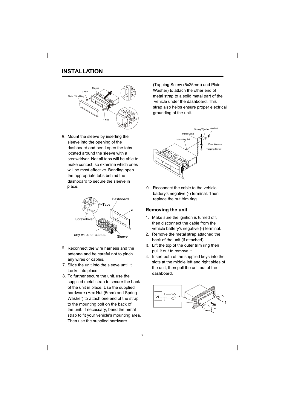 Т³гж 5, Installation, Removing the unit | PYLE Audio PLTV165 User Manual | Page 5 / 13