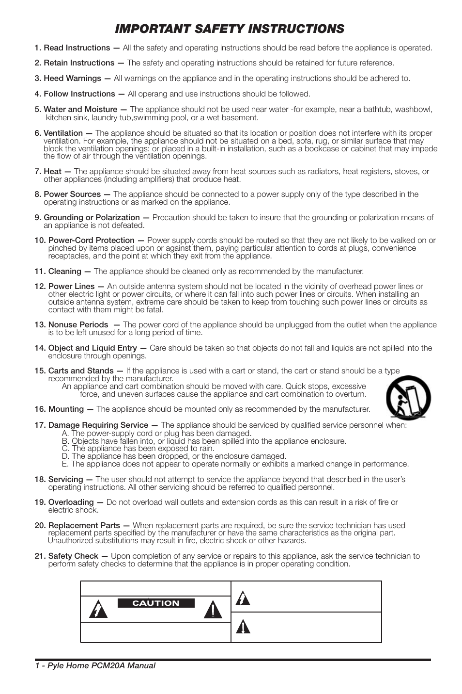 Important safety instructions | PYLE Audio PCM20A User Manual | Page 2 / 8