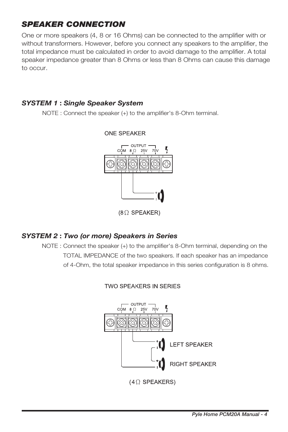 Speaker connection | PYLE Audio PCM20A User Manual | Page 5 / 8
