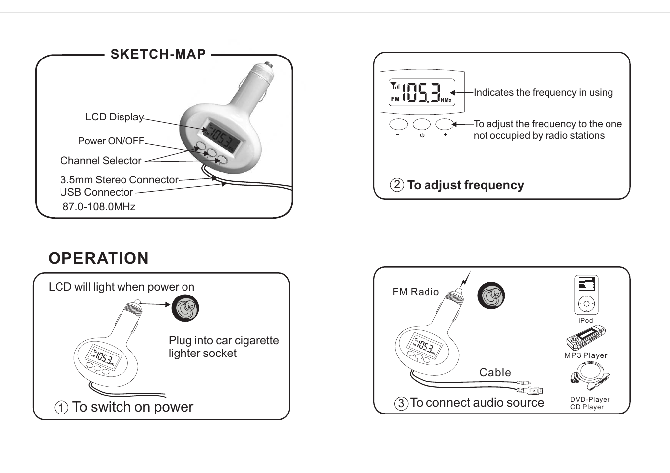 Operation, Sketch-map | PYLE Audio PiFM7 User Manual | Page 2 / 2