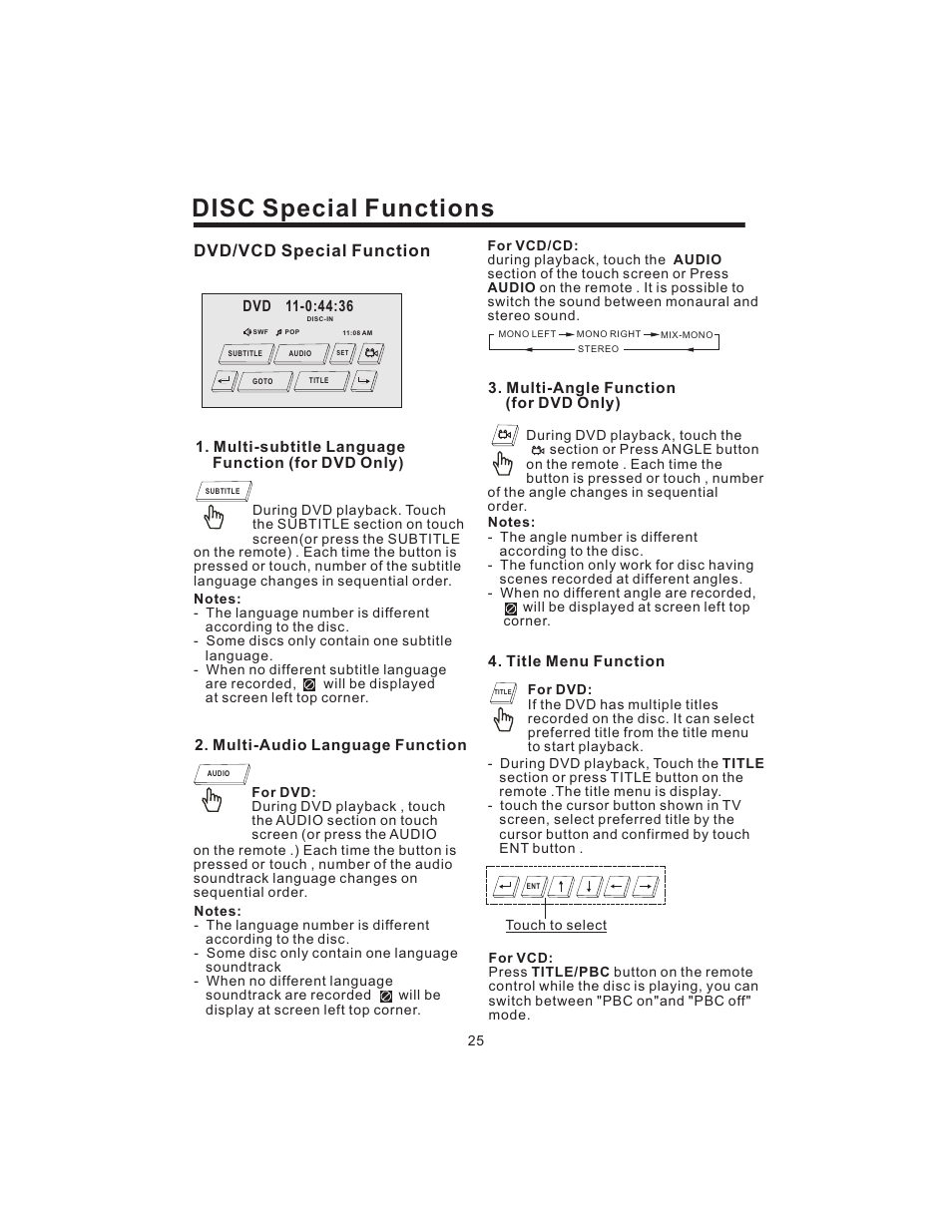 Disc special functions, Dvd/vcd special function | PYLE Audio PLD43MU User Manual | Page 26 / 35