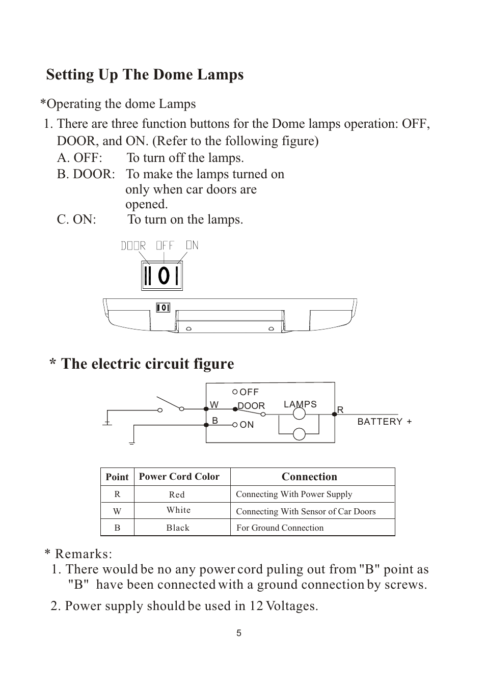 Setting up the dome lamps, The electric circuit figure | PYLE Audio PLVW1550IR User Manual | Page 6 / 11